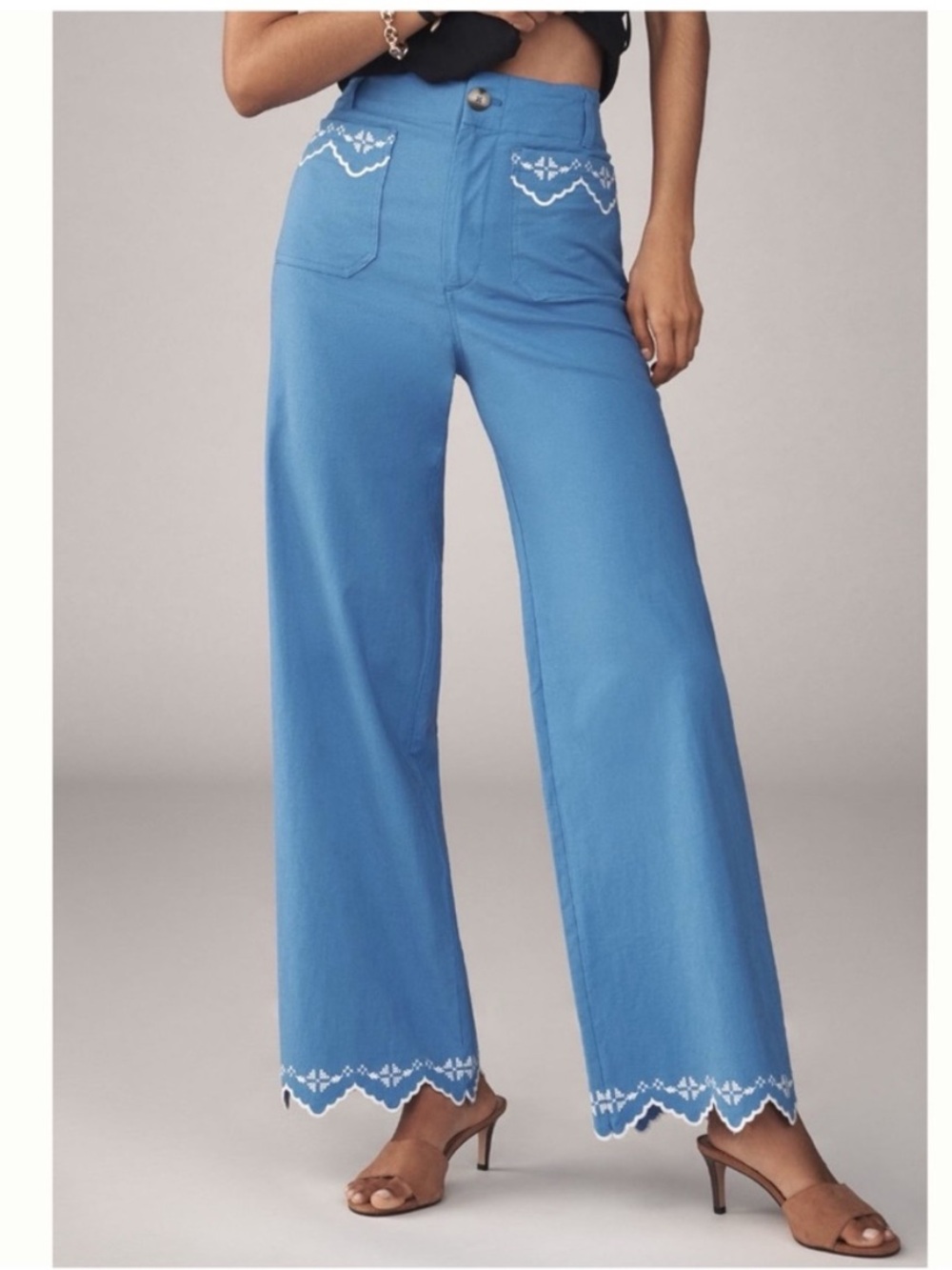 NWT Anthropologie  Maeve The Colette Lace Trim Full-Length Wide-Leg Pants 31